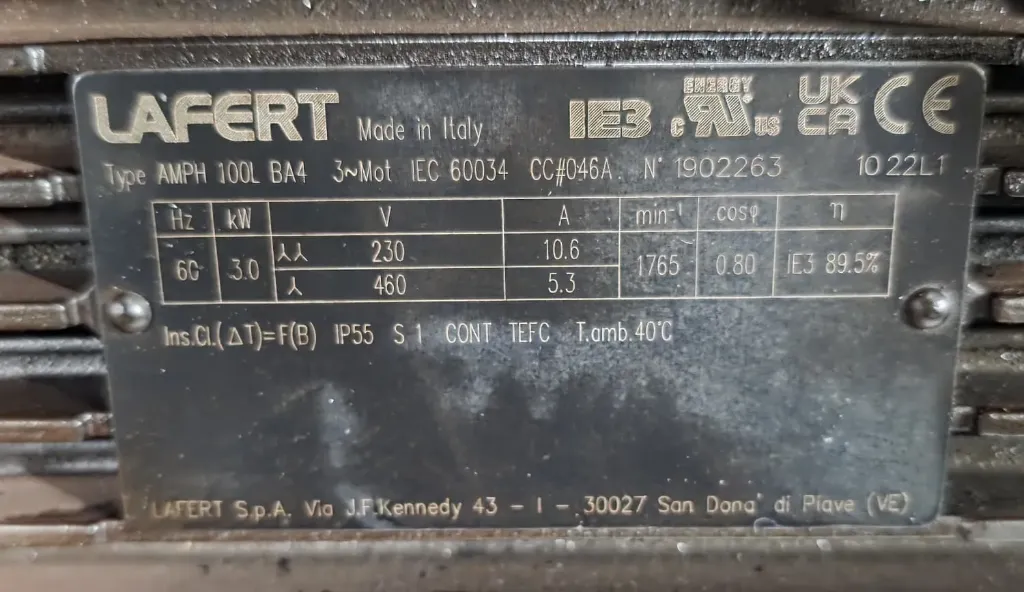 [100L BA4] Electric motor Lafert AMPH100LBA4 4.0 HP, 230/460V, 3 Phase, IEC Premium, Square Body Design