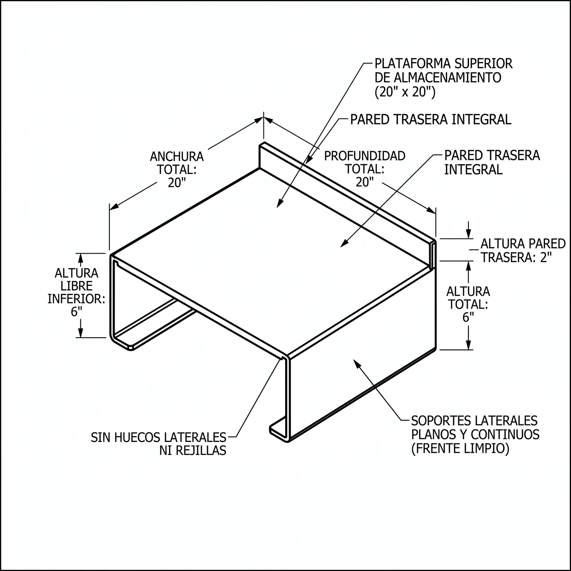[250826103801] shelf riser painted steel 20x20x6 in